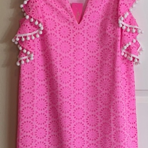 LILLY PULITZER Astara dress in Prosecco Pink Neon Geo Eyelet size SMALL - Picture 4 of 5